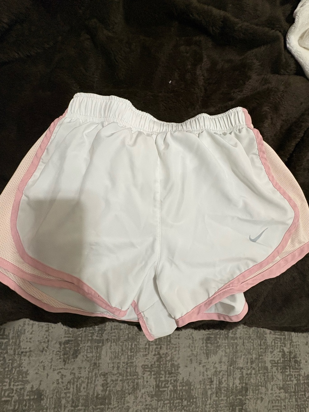 Nike White Athletic Shorts with Pink Trim